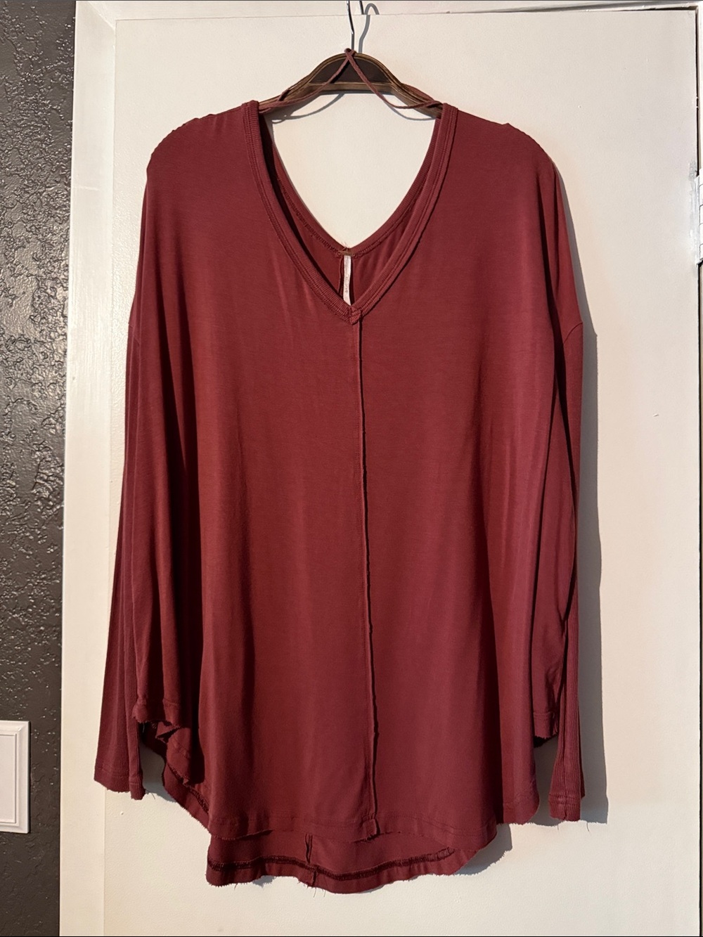 Free People V-Neck Long Sleeve Top - Maroon